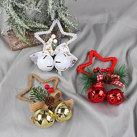 Christmas Plastic Star with Bell Pendant Decorations, for Christmas Tree Hanging Ornaments