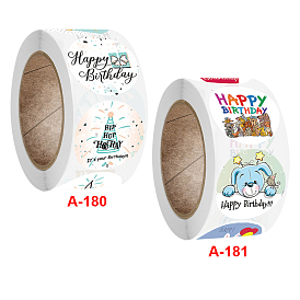 Birthday Theme Stickers Roll, Round Paper, Adhesive Labels, Decorative Sealing Stickers, for Gifts, Party