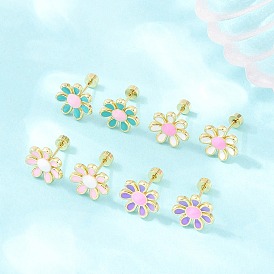 Латунные серьги-гвоздики ко Дню святого Валентина, с эмалью, цветок