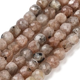 Natural Sunstone Beads Strands, Cube, Faceted