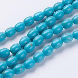 Synthetic Turquoise Beads Strands, Rice, Dyed