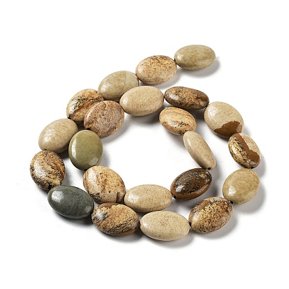 Natural Picture Jasper Beads Strands, Flat Oval