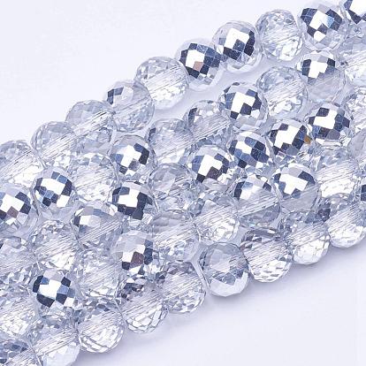 Electroplate Transparent Glass Beads Strands, Half Plated, Faceted, Drum