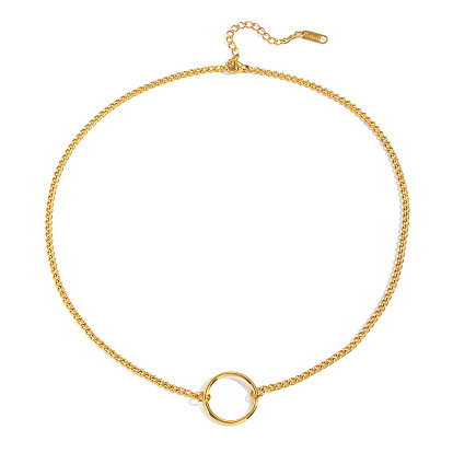 304 Stainless Steel Ring Pendant Twisted Chain Necklaces for Women