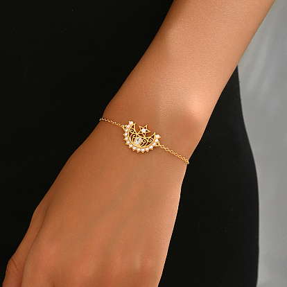 Элегантные полые браслеты из латуни со звездой и луной, украшенные прозрачными кубическими цирконами, браслеты-цепочки для женщин