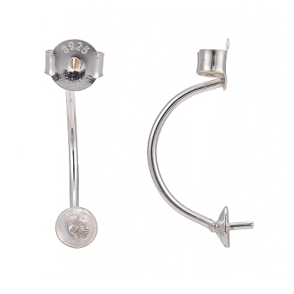 925 Sterling Silver Ear Nuts, with Cup Pearl Bail Pin, with 925 Stamp, U Shape