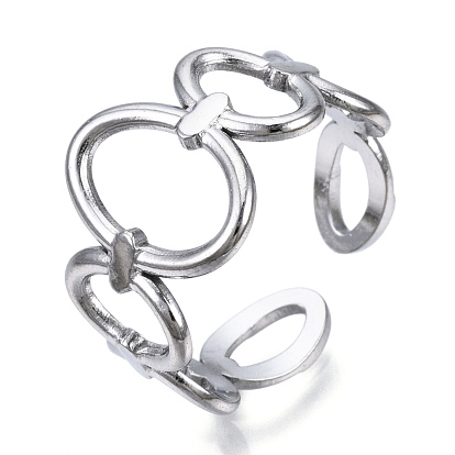 304 Stainless Steel Oval Open Cuff Ring, Hollow Chunky Ring for Women