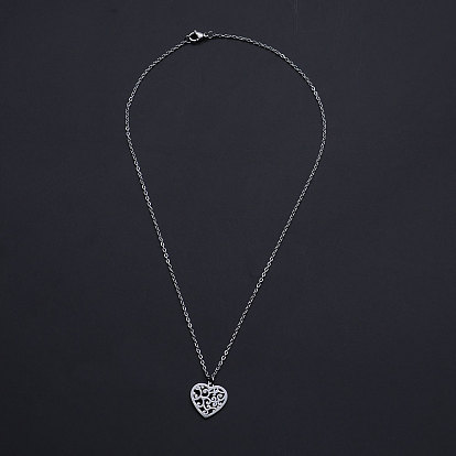 201 Stainless Steel Pendant Necklaces, with Cable Chains and Lobster Claw Clasps, Heart