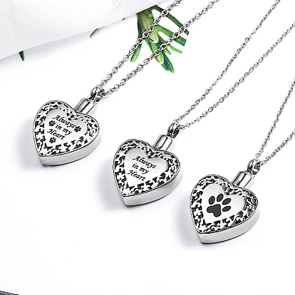 Heart with Word Shape 304 Stainless Steel Pendant Necklaces with Cable Chains