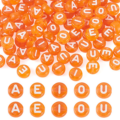 100 шт 5 стили прозрачные акриловые бусины, плоский круглый с буквой aeiou