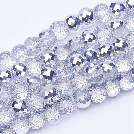 Electroplate Transparent Glass Beads Strands, Half Plated, Faceted, Drum