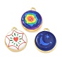Printed Brass Pendants, Flat Round Charms, Rack Plating, Long-Lasting Plated, Lead Free & Cadmium Free, Real 18K Gold Plated
