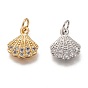 Brass Micro Pave Clear Cubic Zirconia Charms, Long-Lasting Plated, with Jump Ring, Shell Shape