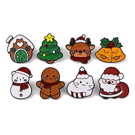 Christmas Theme Enamel Pins, Alloy Brooches for Backpack Clothes, Gingerbread Man/Snowman/Cat/Santa Claus/House/Christmas Tree/Deer/Christmas Bell