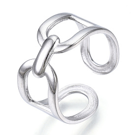 304 anillo de puño abierto ovalado de acero inoxidable, anillo grueso hueco para mujer