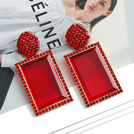 Colorful Transparent Crystal Shiny Pendant Earrings, European and American Personality Style Jewelry for Women