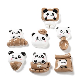 Cabochons en résine opaque, panda avec tasse/pain/sac