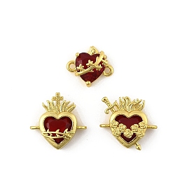 Латунные паве темно-красного стекла испуганные сердечки соединительные подвески, стойки покрытие, долговечный, без кадмия и без свинца