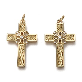 Brass Micro Pave Clear Cubic Zirconia Pendants, with Jump Rings, for Religion, Long-Lasting Plated, Claddagh Cross