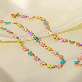 Colorful Enamel Butterfly Necklace and Bracelet Set in 18K Gold Stainless Steel for Women's Fashion Accessories