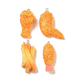 Drumstick/Chicken Wing/French Fries/Fried Phoenix Tail Prawns Imitaiton Food Resin Pendants, with Platinum Plated Iron Loops