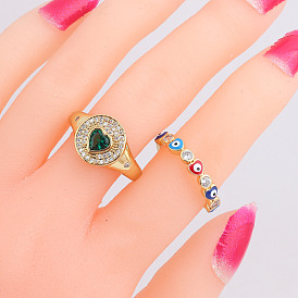 Винтажное регулируемое круглое кольцо с цирконием в форме сердца для женщин с микро-паве