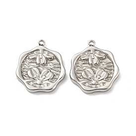 304 Stainless Steel Pendants, Octagon with Lotus Charms