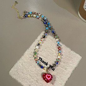 Ожерелья из богемского стекла с подвеской в форме сердца для женщин, с концевыми цепями из сплава, золотые