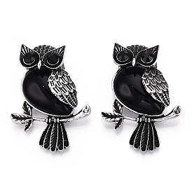 Alloy with Black Glass Pendants, Owl Charms