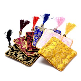 Pochettes de soie rectangle, avec des perles de pièces de monnaie et des décorations pompon, 12x12x0.4 cm