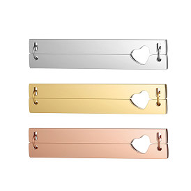201 Stainless Steel Pendant Links Connectors, Rectangle with Heart
