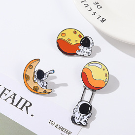 Creative Cartoon Moon Planet Alloy Brooch for European and American Astronauts