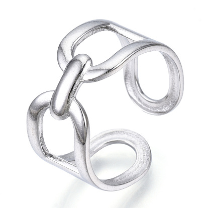 304 anillo de puño abierto ovalado de acero inoxidable, anillo grueso hueco para mujer