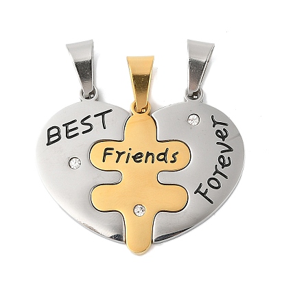 304 кулон из нержавеющей стали со стразами., ионное покрытие (ip), сердце, лучшие друзья навсегда
