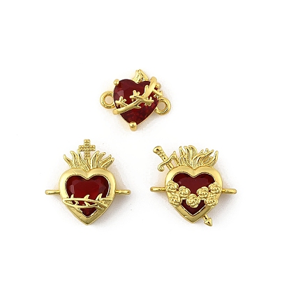 Латунные паве темно-красного стекла испуганные сердечки соединительные подвески, стойки покрытие, долговечный, без кадмия и без свинца