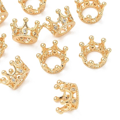 SHEGRACE Brass Micro Pave Cubic Zirconia Pendants, Cadmium Free & Nickel Free & Lead Free, Crown Charms, Clear