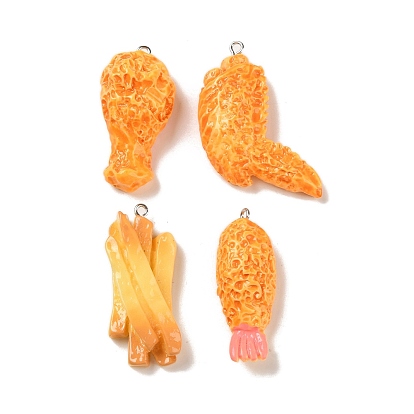 Подвески из искусственной пищевой смолы в виде голени/куриного крылышка/картофеля фри/жареных креветок «Хвост феникса», с платиновыми железными петлями