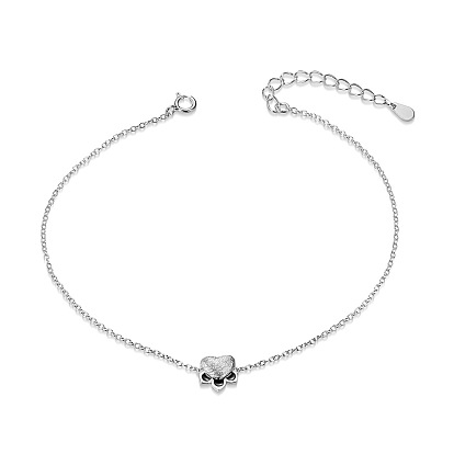 Cute Design 925 Sterling Silver Anklet, with Enamel Paw, 220mm