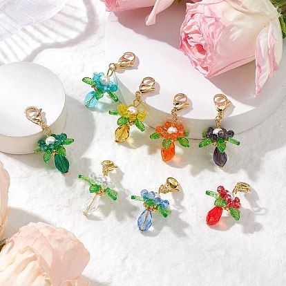 Подвесные украшения из стекла, акрила и ракушек с жемчужными цветами, с 304 застежкой-карабином из нержавеющей стали