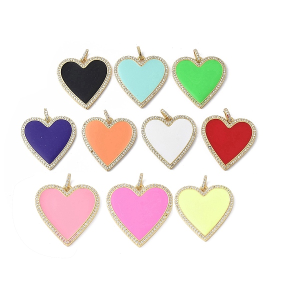 Латунные микро проложить кубического циркония подвески, с эмалью, сердце, стойки покрытие, долговечный, без свинца и без кадмия, с целью перехода в кольце