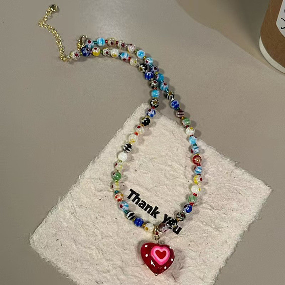 Ожерелья из богемского стекла с подвеской в форме сердца для женщин, с концевыми цепями из сплава, золотые