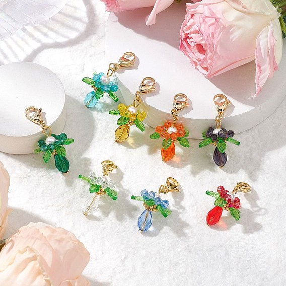 Подвесные украшения из стекла, акрила и ракушек с жемчужными цветами, с 304 застежкой-карабином из нержавеющей стали