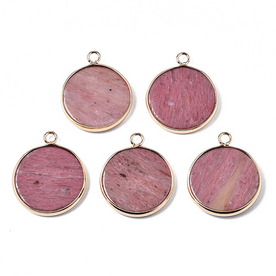 Природные и синтетические Gemstone подвески, с позолоченным латунным краем и петлей, плоско-круглые