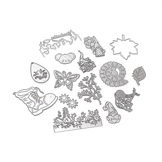 Carbon Steel Cutting Dies Stencils, for DIY Scrapbooking, Photo Album, Decorative Embossing Paper Card, Stainless Steel Color, Gnome & Boot & Butterfly & Maple Leaf, Mixed Patterns