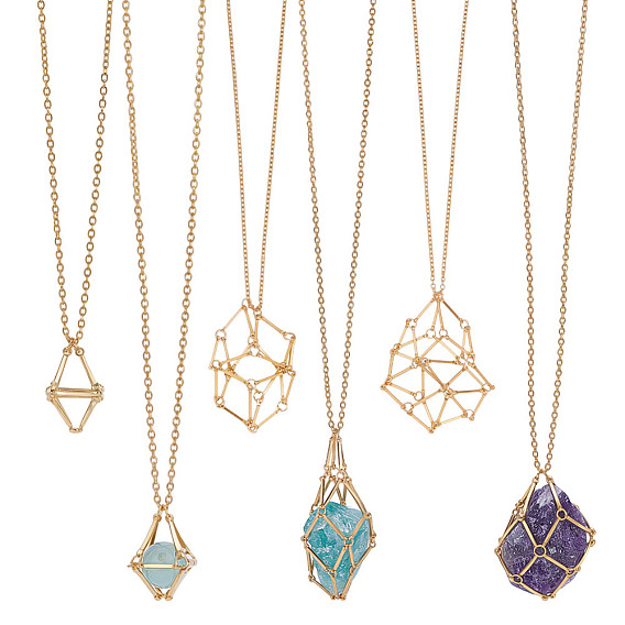 3 шт. 3 размеры 304 цепочка из нержавеющей стали в форме куба, макраме-мешок, пустой держатель для камней, изготовление ожерелий