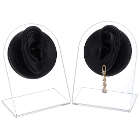 2 pièces 2 styles moules d'affichage pour oreilles en silicone souple, Boucles d'oreilles clou d'oreille affichage outils d'enseignement pour percer la pratique de l'acupuncture de suture, avec 2 pièces de socles d'exposition en acrylique