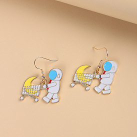 Cartoon Happy Astronaut Moon Lollipop Earrings for Creative Style