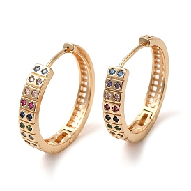 Brass Micro Pave Colorful Cubic Zirconia Hoop Earrings, Rectangle