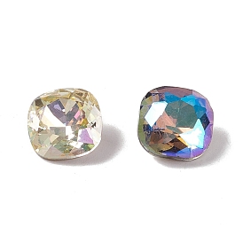 Glass Rhinestone Cabochons, Pointed Back & Back Plated, Square
