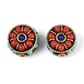 Индонезийские бусины ручной работы, плоско-круглые, со смолой и непокрытой латунью